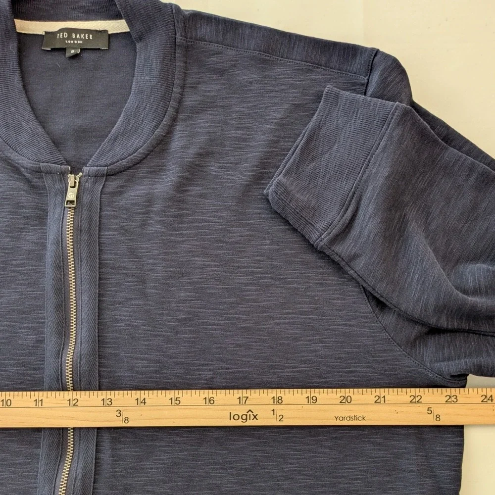 Ted Baker Glynne Bomber Jacket Men's Size 6 XXL Navy Blue Slub Knit Full Zip